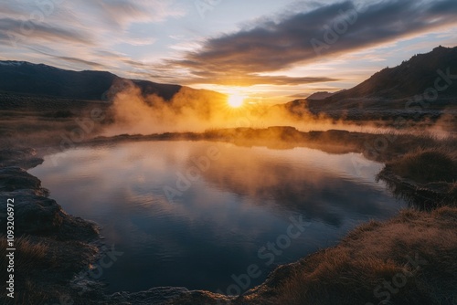 Sunset over small pond