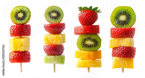 Colorful Fruit Skewers on Transparent Background