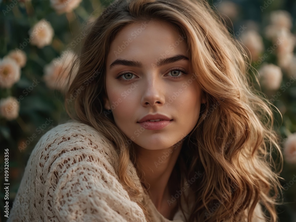A close-up portrait of a sensitive and charming young woman with soft features, radiating warmth and grace A close-up portrait of a sensitive and charming young woman with soft features, radiating warmth and grace