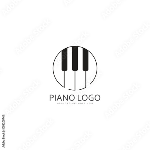 Piano keyboard logo design vector template