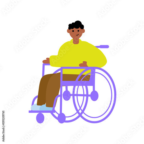 Person with a disability, a person in a wheelchair, a disabled man. Vector simple color flat illustration.