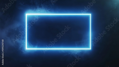 For web presentations, thumbnails, banners, 16x9 work projects, png isolated on transparent background with blue neon rectangle frame, light sign box, outline border with space for text.