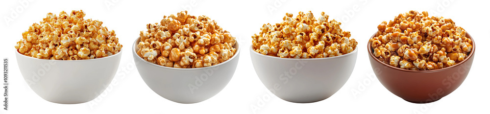 Popcorn in Different Bowls on Transparent Background Popcorn in Different Bowls on Transparent Background