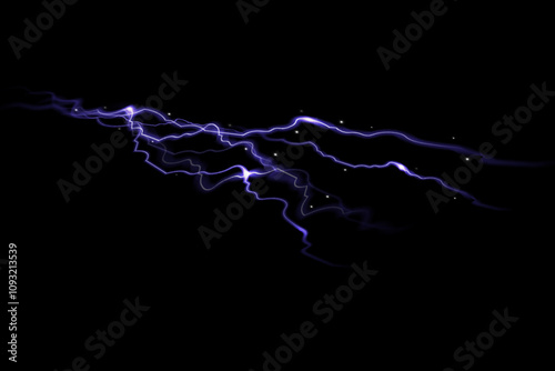 Bright glow of lightning. Realistic effect of bright electric discharge of blue lightning. Vector 10 EPS