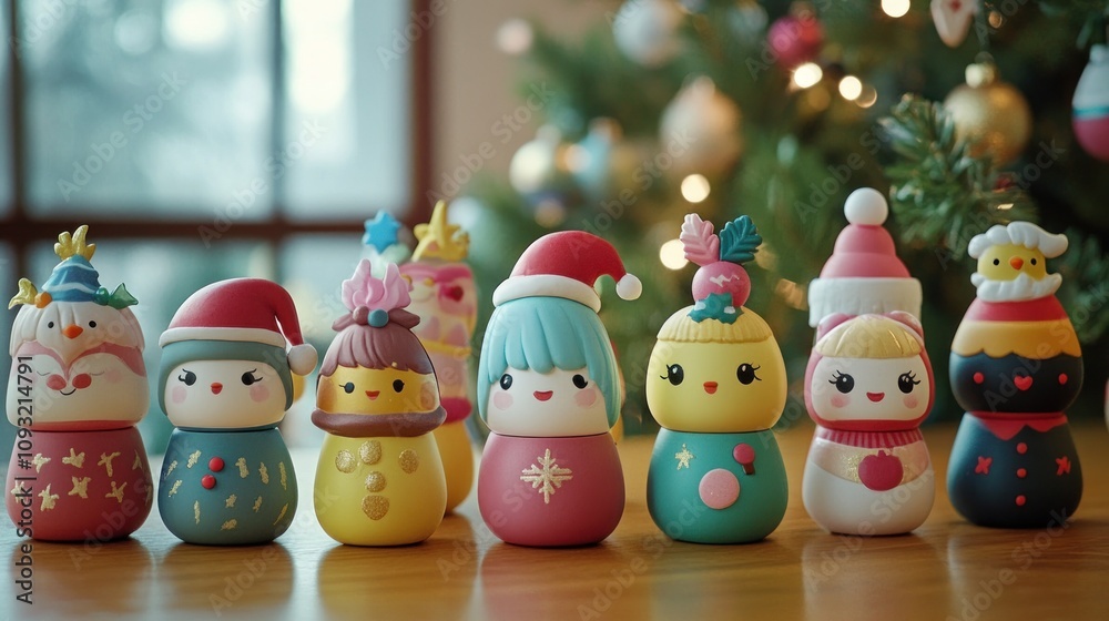 Adorable Christmas Figurines Adorn Festive Tabletop Display Adorable Christmas Figurines Adorn Festive Tabletop Display