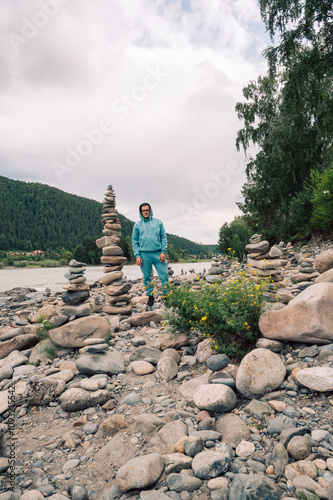 Man at the river Katun at s...