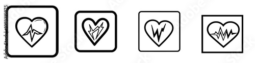 Modern flat icon featuring a green automated external defibrillator / AED sign with a heart and electricity symbol.