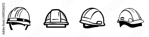 Construction helmet, linear icon. Worker icon. Thin outline of a construction worker isolated on a white background.