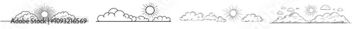 Continuous line art depicting a cloud and sun in a weather scene.