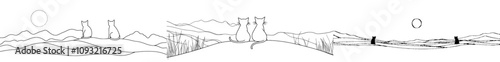 A continuous outline illustration of a dog and cat, featuring a simple line drawing of a pet animal, perfect for art, logos, or business cards.