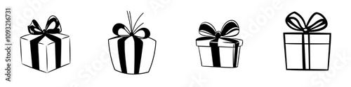 Flat icon of a birthday or Christmas gift box with a ribbon bow for apps and websites.