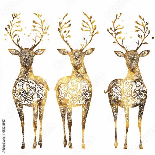 A Detailed Golden Reindeer Silhouette with Fine Decorative Patterns