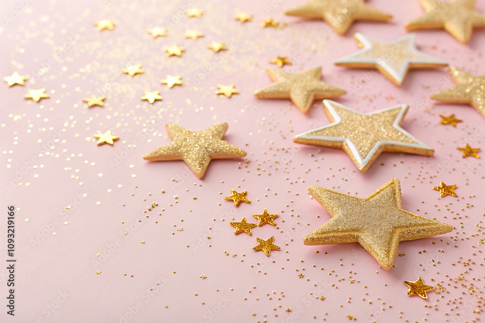 Gold glitter on pink pastel fashion background. Holiday background Gold glitter on pink pastel fashion background. Holiday background
