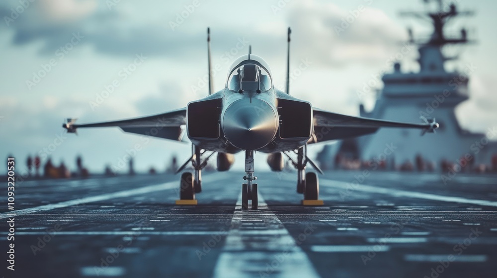 Fototapeta premium Fighter Jet on Aircraft Carrier Deck