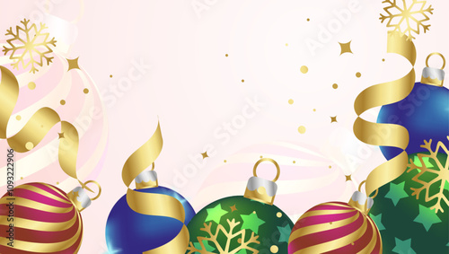 Colorful Vector Illustration Season and New Year Background With 3d Christmas Decoration Element. Design Illustration for Cover, Print, Poster, Wallpaper, Background, Banner, Pamphlet, Presentation