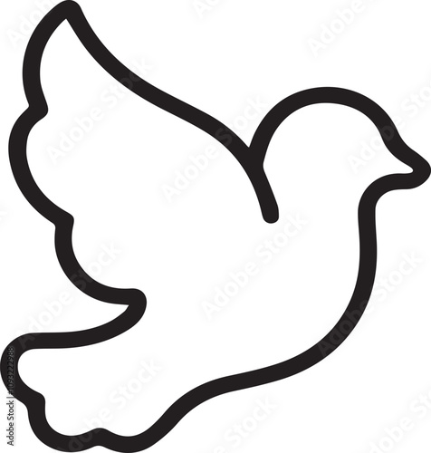 a drawing of a flying dove with a black outline silhouette vector icon