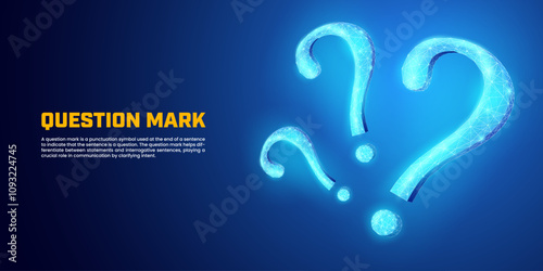 Abstract question mark in dark blue background, Digital futuristic critical thinking concept suitable for presentations, FAQs, educational banners, question and answer support.