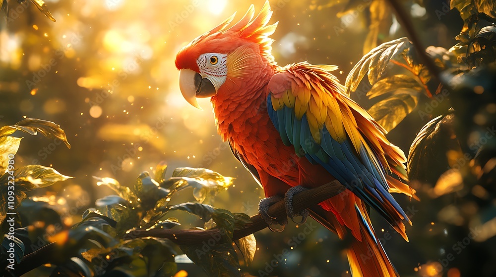 Obraz premium Vibrant parrot in lush jungle setting wildlife photography nature