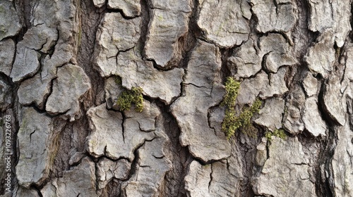 Close-up of Tree Bark Texture with Moss