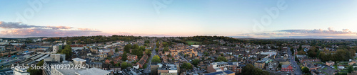 Aerial Panoramic Luton City Residential District Which is Located Near to Old Bedford Road City Center Downtown of England UK During Sunset