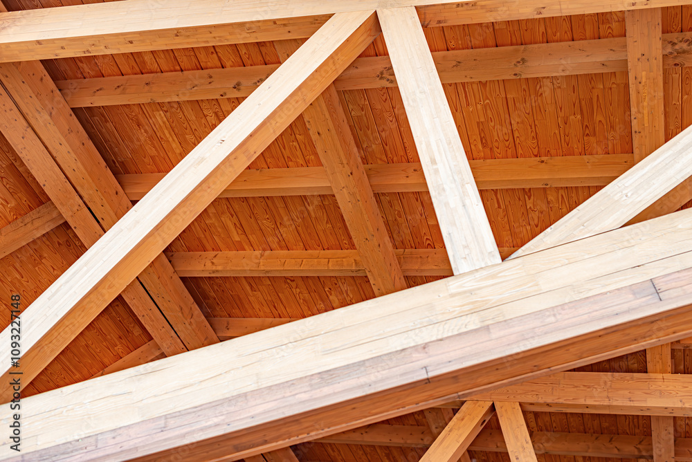 Construction of a wooden roof of a frame house. Construction of a wooden roof of a frame house.