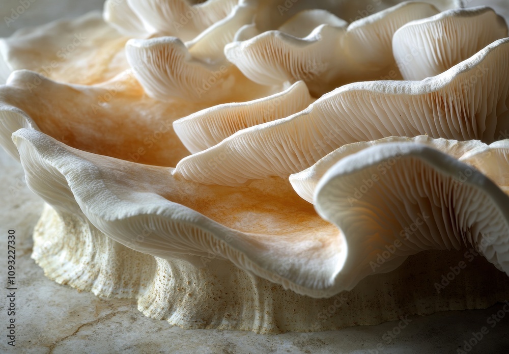 Beautiful Close-Up of Delicate White Mushrooms Displaying Intricate Textures and Patterns on a Light Background Ideal for Nature and Food Photography Beautiful Close-Up of Delicate White Mushrooms Displaying Intricate Textures and Patterns on a Light Background Ideal for Nature and Food Photography