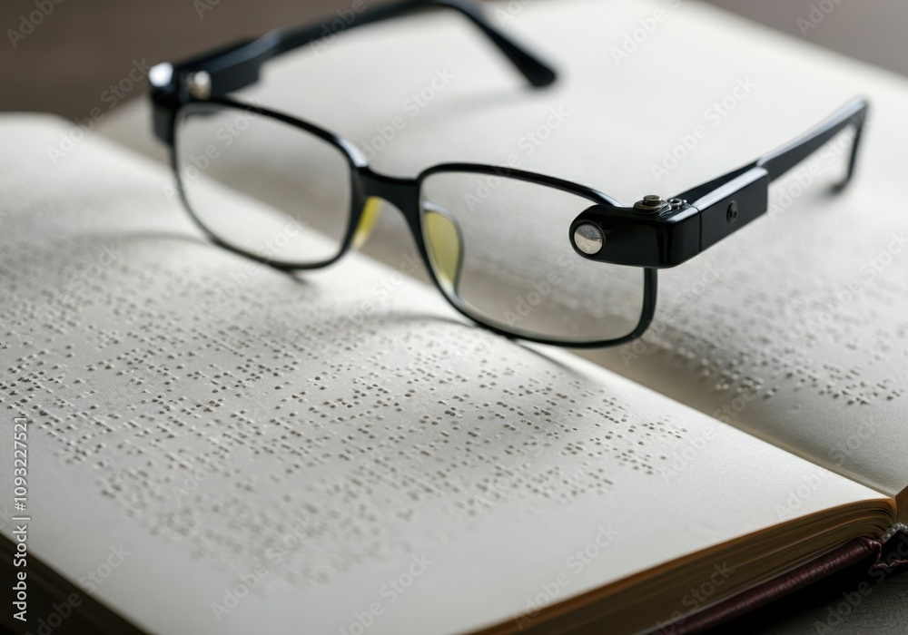 World braille day celebration with open book and glasses World braille day celebration with open book and glasses