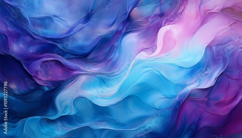 Abstract swirls of blue, purple, and pink create a dreamy, ethereal mood.