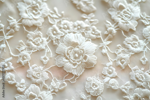 Photo White Lace Floral Fabric Texture Background