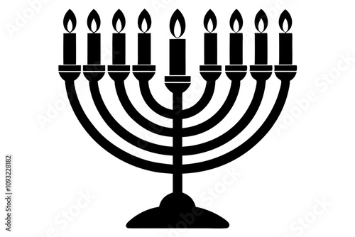 Hanukkah Menorah Silhouette - Traditional Menorah with Candles Vector Design