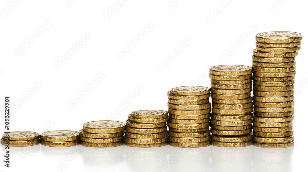 Growth Chart of Stacked Coins on White Background Growth Chart of Stacked Coins on White Background