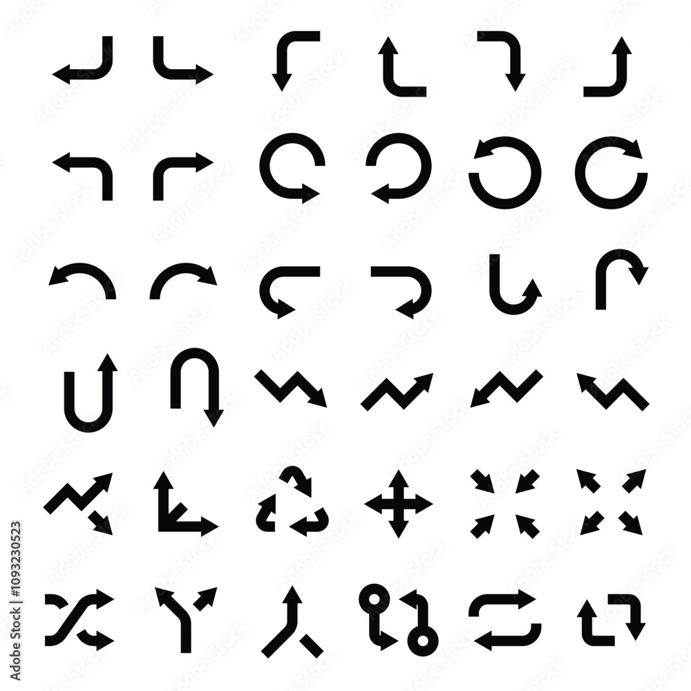 Collection of black vector arrows isolated on white. Arrow vector icon set. Arrows collection. Directional arrows collection Collection of black vector arrows isolated on white. Arrow vector icon set. Arrows collection. Directional arrows collection