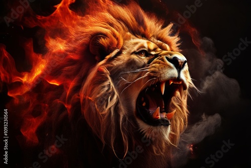 fierce lion a majestic lion roaring with a fiery red aura and sm photo