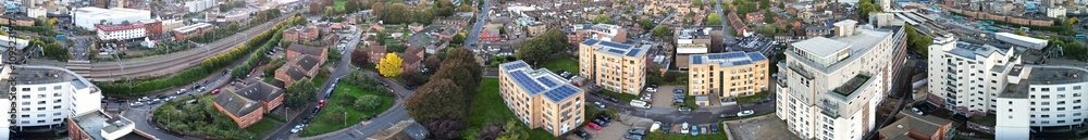 Fototapeta premium Aerial Panoramic Luton City Residential District Which is Located Near to Old Bedford Road City Center Downtown of England UK During Sunset