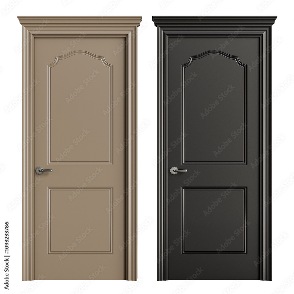 Two doors, one is brown and the other is black Two doors, one is brown and the other is black
