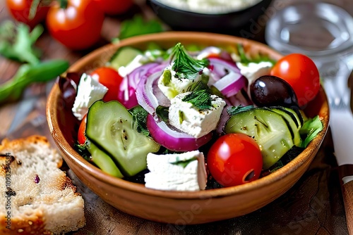 greek salad with olives and feta a vibrant mix of tomatoes cucum photo