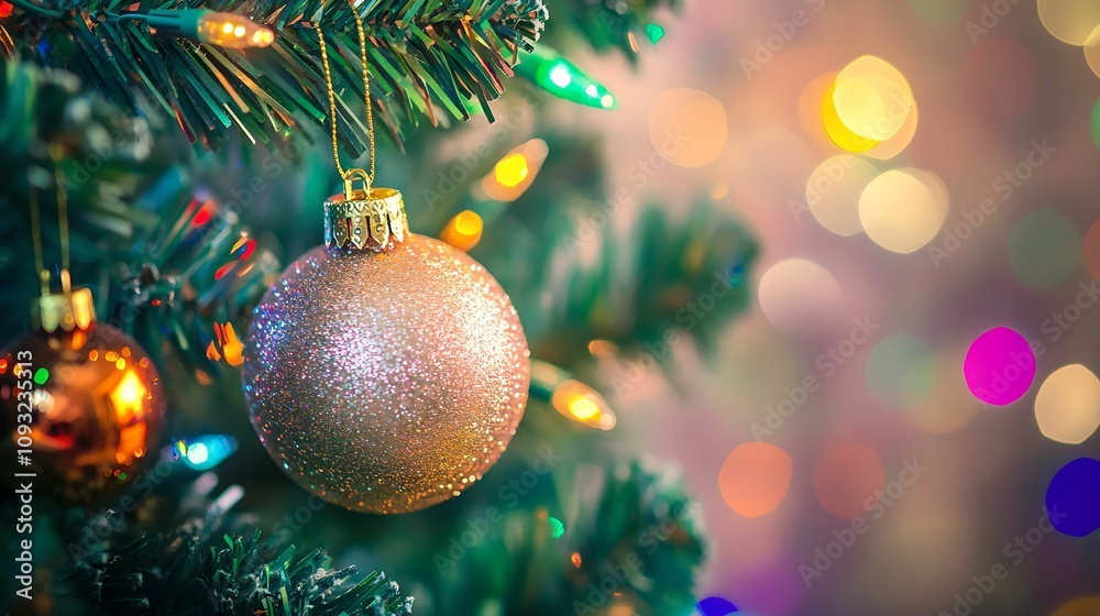 Festive Sparkling Christmas Ornaments on a Tree, lights, decorations, holiday, sparkle