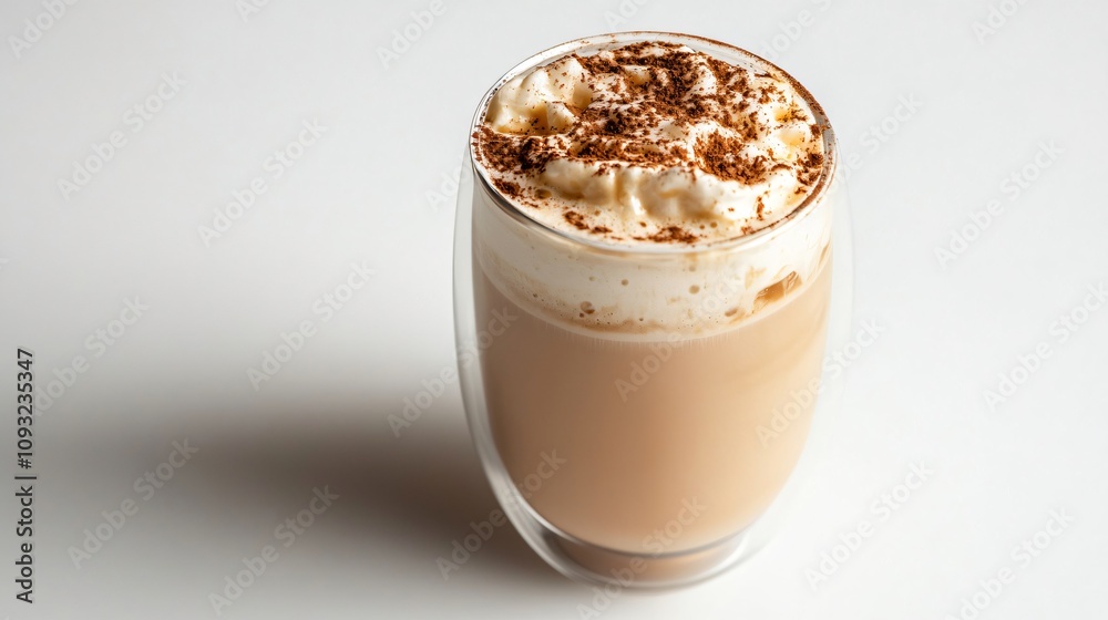 Refreshing Iced Cappuccino with Foam in a Double-Walled Glass on Neutral Background Refreshing Iced Cappuccino with Foam in a Double-Walled Glass on Neutral Background