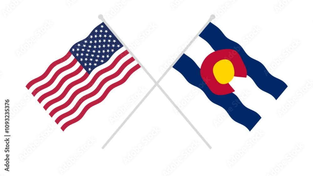 Waving USA flag with colorado flag video, two USA flags cross waving, waving flag animation video