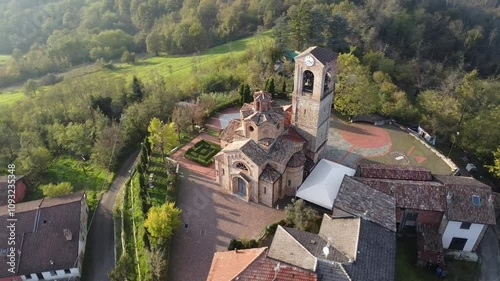 The church of Gavazzana from the drone - Locality Tortona - Colli Tortonesi - Alessandria - Piedmont - Italy photo