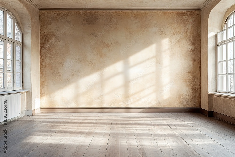 Empty room with sunlight casting shadows on wall Empty room with sunlight casting shadows on wall
