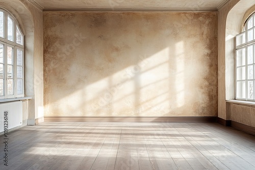 Empty room with sunlight casting shadows on wall