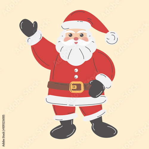 Vector Christmas illustration with friendly Santa isolated on light pastel background  