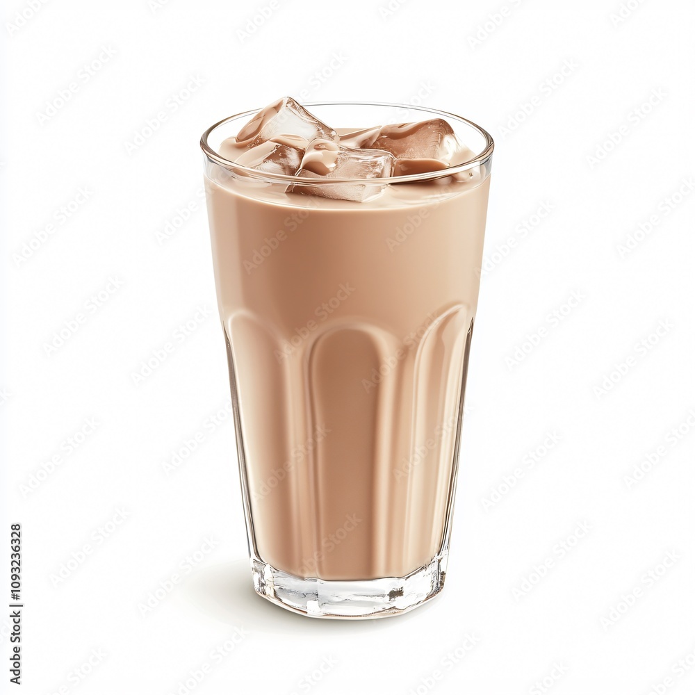 Refreshing Iced Coffee in Tall Glass with Ice Cubes on White Background Refreshing Iced Coffee in Tall Glass with Ice Cubes on White Background