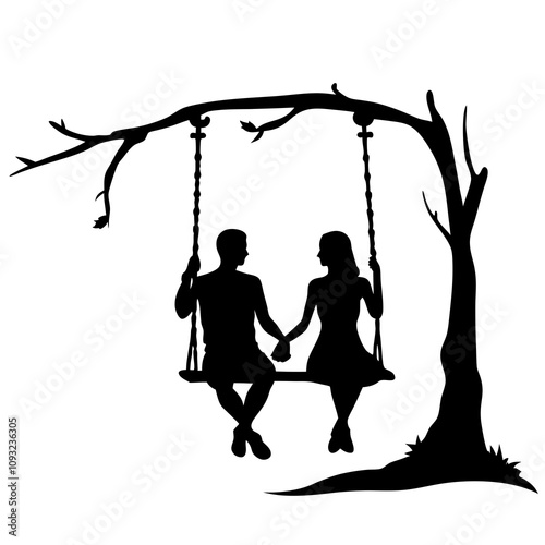 couple swinging on the swing silhouettes