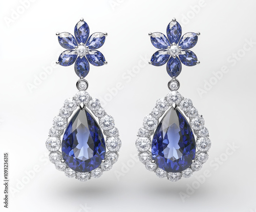 earrings that feature Diamonds and pear shaped Tanzanites  photo