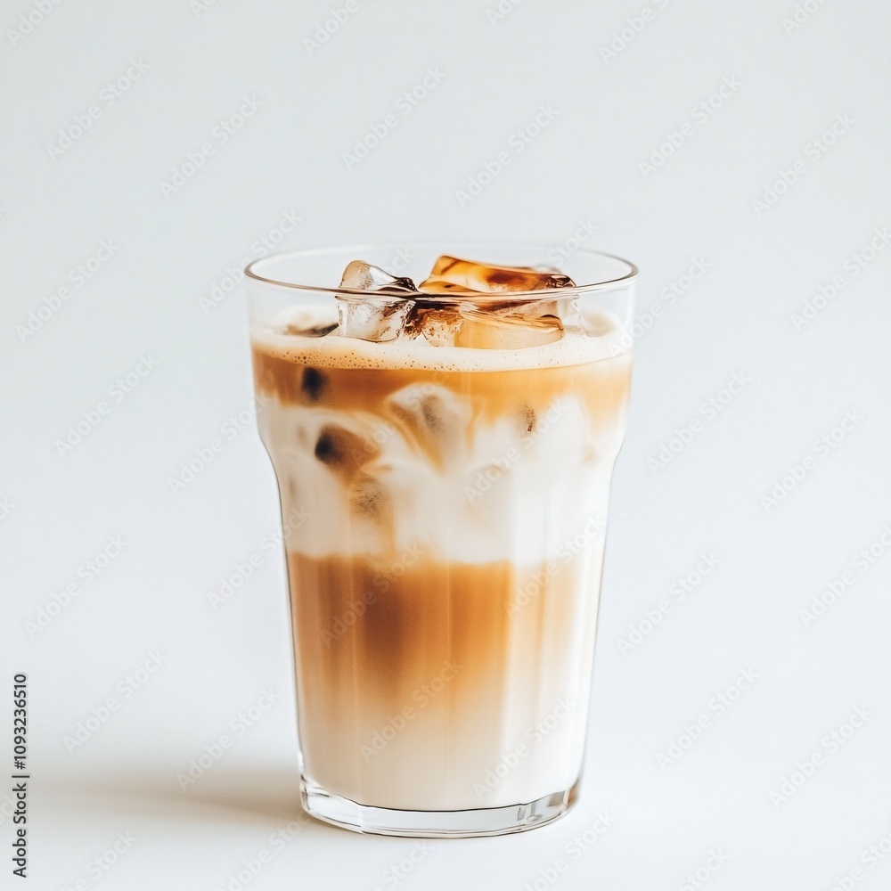 Iced Latte in a Clear Glass Tumbler with Visible Milk and Espresso Layers Iced Latte in a Clear Glass Tumbler with Visible Milk and Espresso Layers
