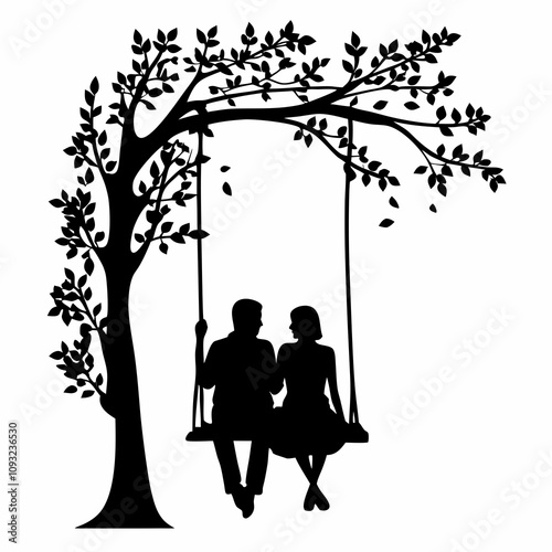 couple swinging on the swing silhouettes