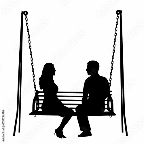 couple swinging on the swing silhouettes