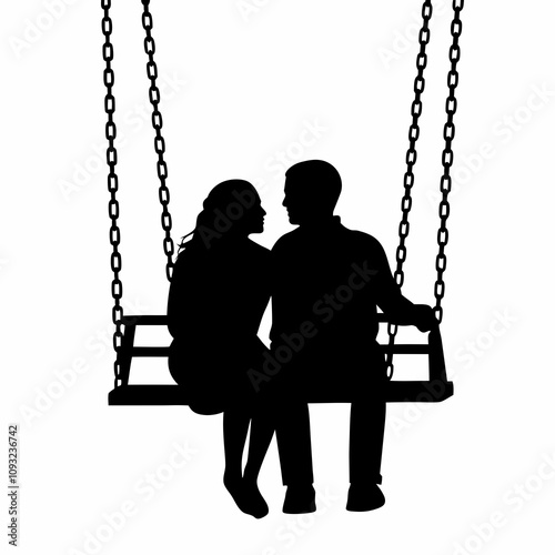 couple swinging on the swing silhouettes